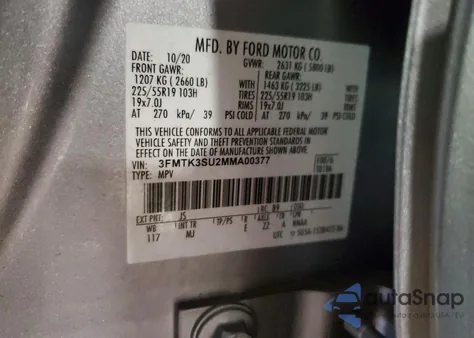 2021 Ford Mustang Mach-E Premium z USA, uszkodzony, nr VIN 3FMTK3SU2MMA00377